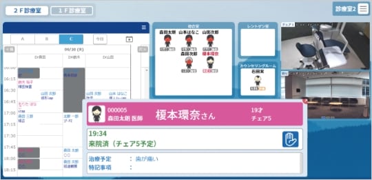 院内のどこからでも、来院を通知で確認、呼び出し対応もスタッフ間でスムーズに連携ができます。