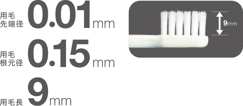 用毛先端径0.01mm　用毛根元径0.15mm 用毛長9mm