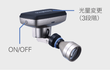 タッチセンサーによりライトのON/OFF、光量変更が可能。