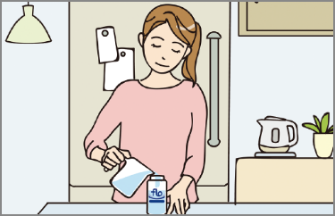 お水をボトルの線まで入れる図